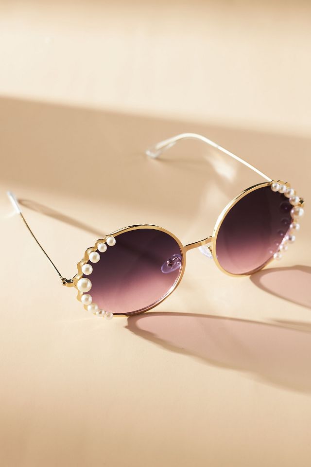 Pearl Studded Round Sunglasses