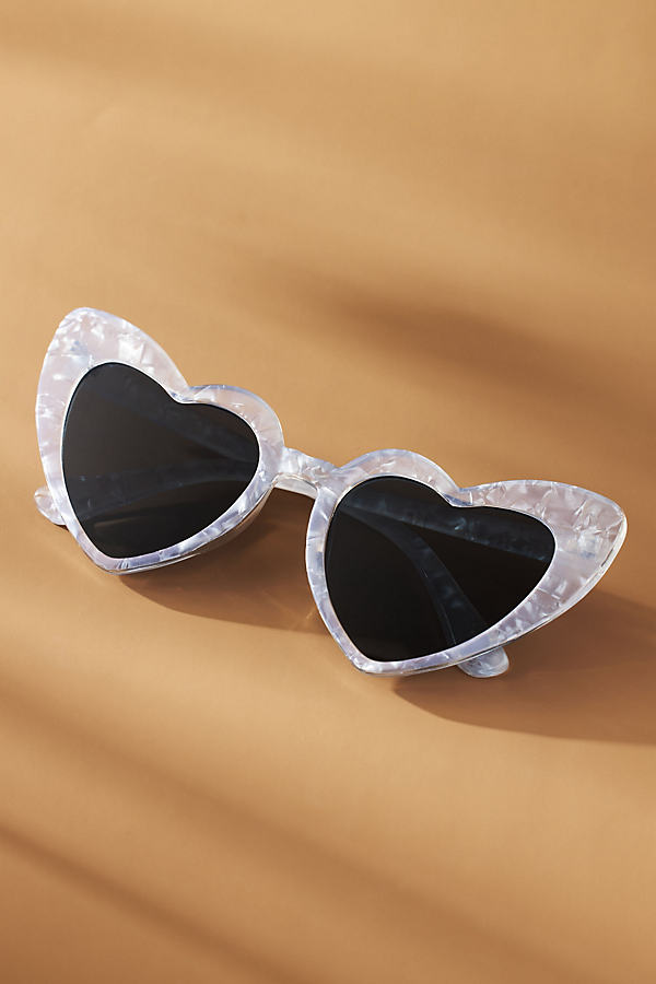 Bhldn Mother-of-pearl Heart Sunglasses In White