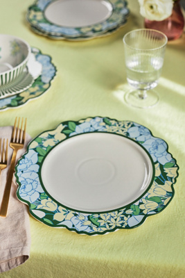 Anthropologie Lyla Floral Dinner Plates, Set Of 4 In Green