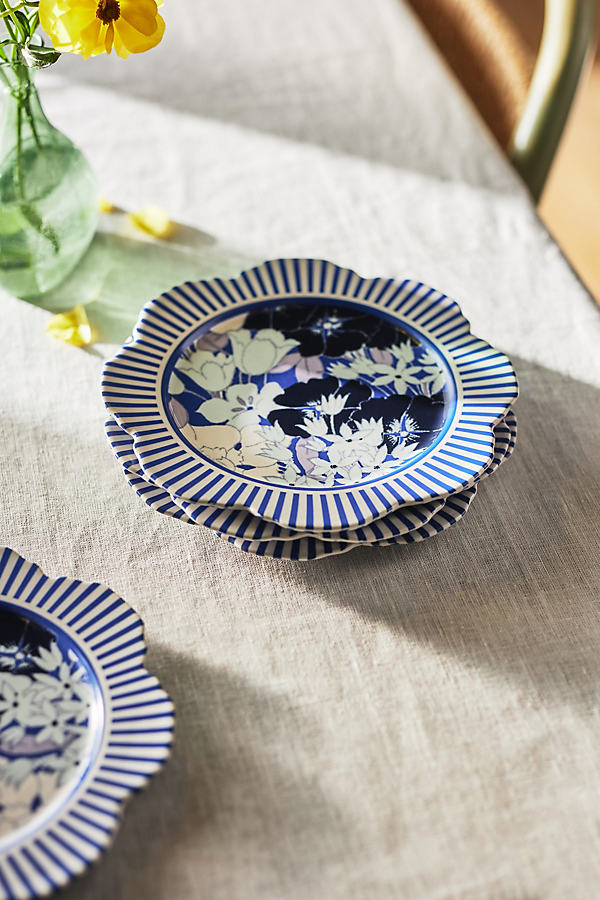 Anthropologie Lyla Floral Dessert Plates, Set Of 4 In Blue
