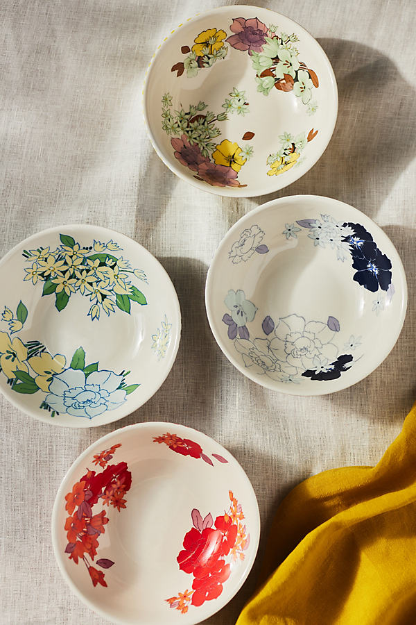 Anthropologie Lyla Floral Bowls, Set Of 4 In Multi