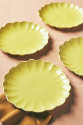 Anthropologie Beatriz Scalloped Dinner Plates, Set Of 4 In Yellow