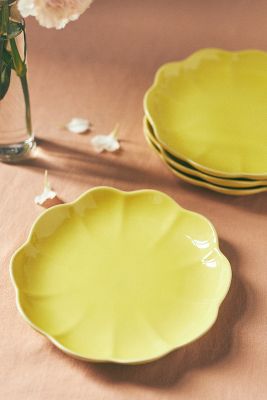 Anthropologie Beatriz Scalloped Dessert Plates, Set Of 4 In Yellow