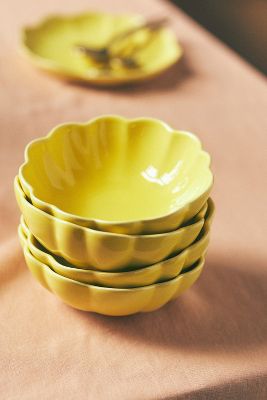 Anthropologie Beatriz Scalloped Bowls, Set Of 4 In Yellow
