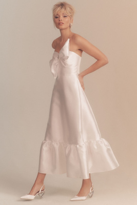 Shop Hutch Strapless Crystal Bow-tie Midi Dress In White