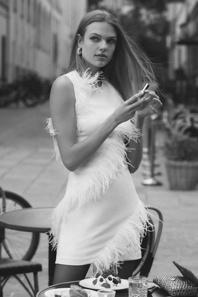 faux feather mini dress Meet Me There Sequin Feather Mini Dress