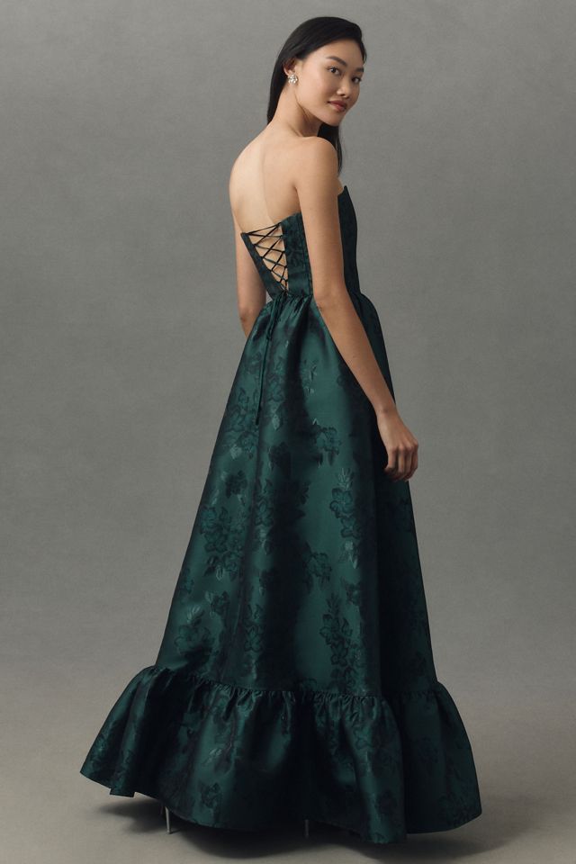 [Anthropologie] フローラル コルセット ドレス by V. Chapman V. Chapman Vera Ruffle-Strap Corset Side-Slit Midi Dress