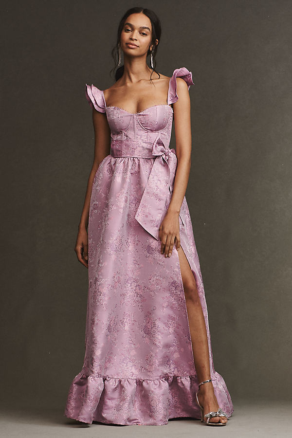 V. Chapman Veronica Corset Ruffle Side-slit Dress In Pink