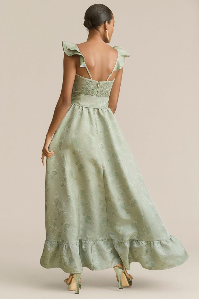 V. Chapman Veronica Corset Ruffle Side-Slit Dress