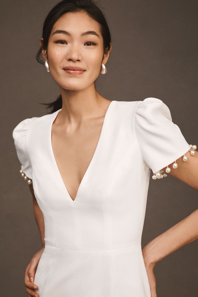 Helsi Estelle Pearl-Trim V-Neck Cap-Sleeve Stretch Crepe Mini Dress #2