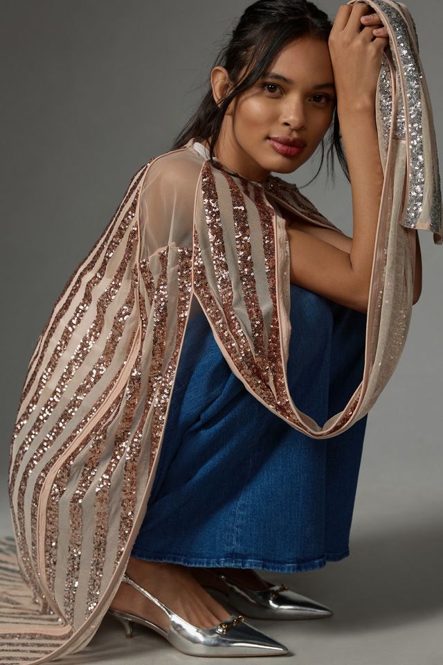 By Anthropologie Ombre Sequin Duster Cape #1