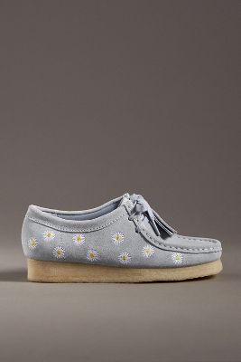Shop Clarks Wallabee Embroidered Slip-on Shoes In Blue