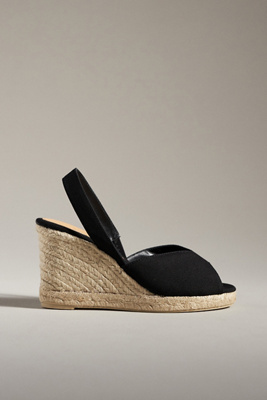 Shop Castaã±er Brisa Slingback Wedge Heels In Black