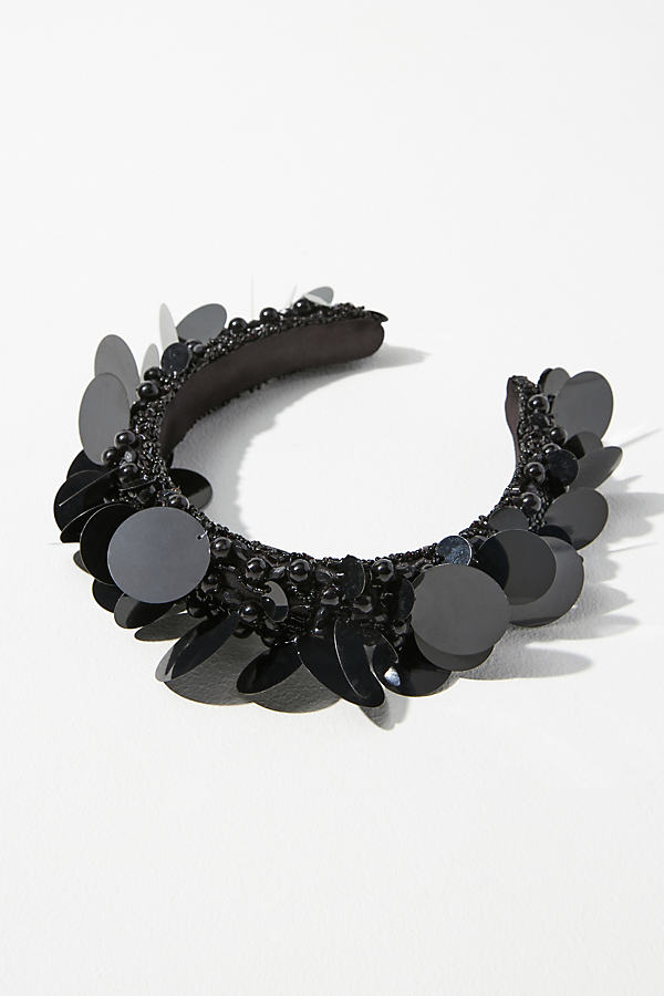 Llani Iridescent Paillette Headband In Black