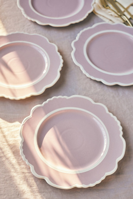 Anthropologie Lyla Stoneware Dinner Plates, Set Of 4 In White