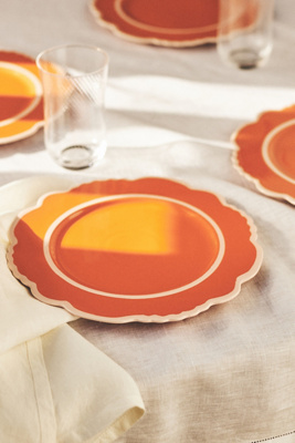 Anthropologie Lyla Solid Dinner Plates, Set Of 4 In Orange