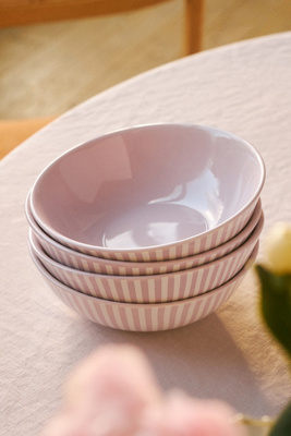 Anthropologie Lyla Striped Bowls, Set Of 4 In White