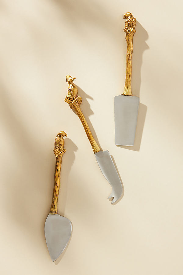 Anthropologie Loro Bird Cheese Knives, Set Of 3 In Gold