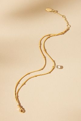 Gold-Plated Delicate Stone Drop Double-Chain Bracelet