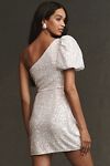 Sachin & Babi Dova Puffed One-Shoulder Sequin Bow Train Wrap Mini Dress ...