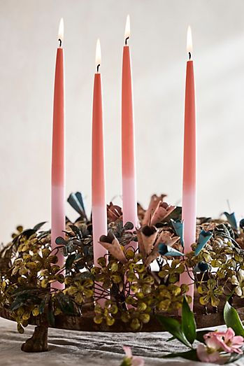 Thin Dip Dye Taper Candles, Set of 4