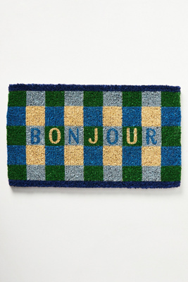 Paillasson Vichy Bonjour en Green taille: 18" x30" chez - Anthropologie - Modalova