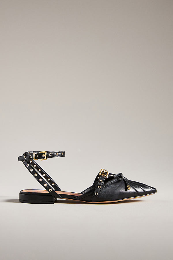 Vicenza Moto Pointed-toe Flats In Black
