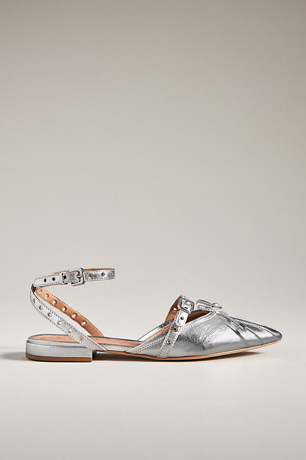 Vicenza Moto Pointed-toe Flats In Silver