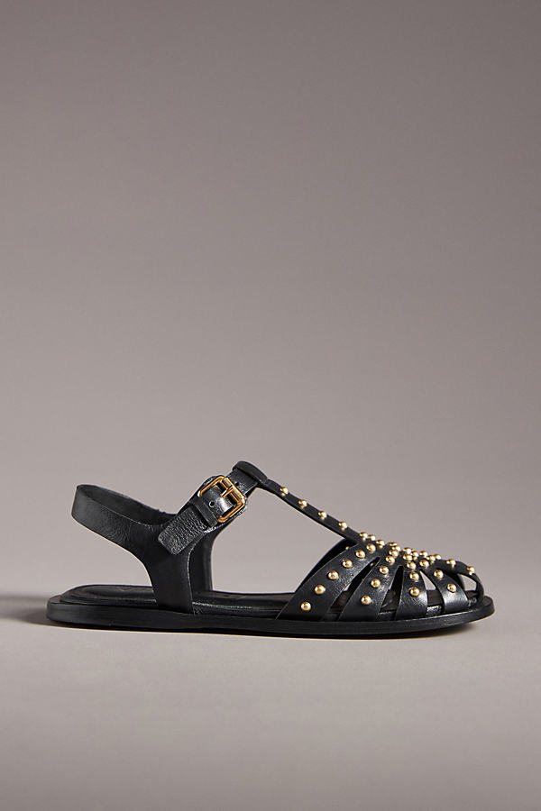 Vicenza Studded Fisherman Flats In Black