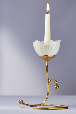 Shop Anthropologie Petunia Taper Candle Holder, Tall In White
