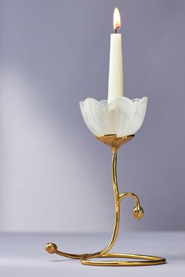 Petunia Floral Gold Taper Candle Holder