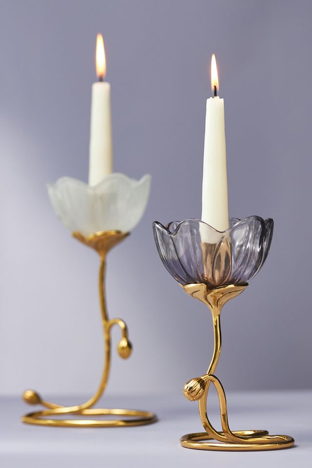 Petunia Floral Gold Taper Candle Holder - Elegant Decor