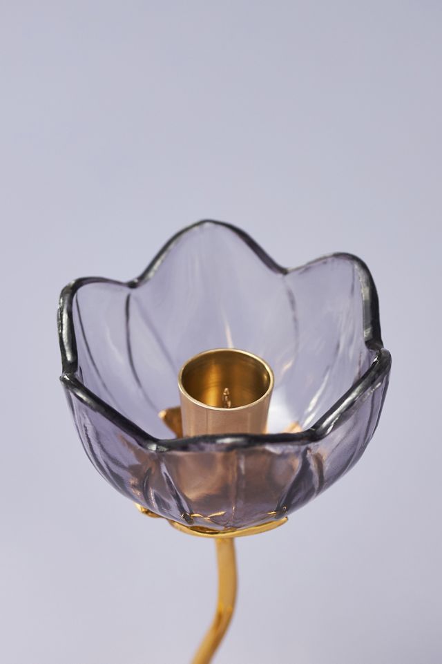 Petunia Floral Gold Taper Candle Holder - Elegant Decor