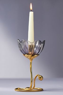 Petunia Floral Gold Taper Candle Holder