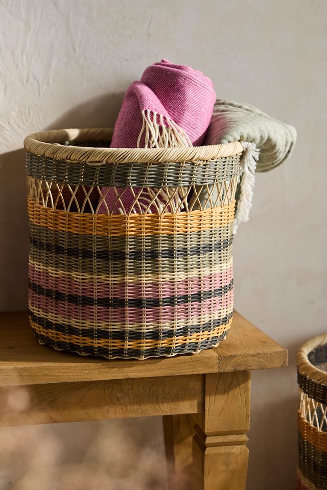 Colorful Striped Rattan Basket | AnthroLiving