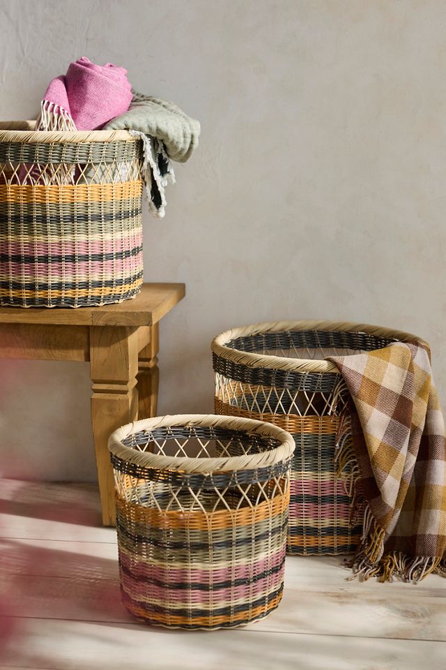 Colorful Striped Rattan Basket | AnthroLiving