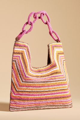 By Anthropologie Beaded Square Shoulder Bag In Pink