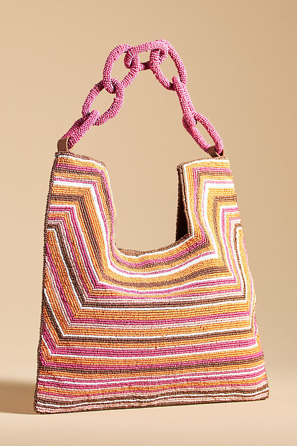 By Anthropologie Beaded Square Shoulder Bag In Pink