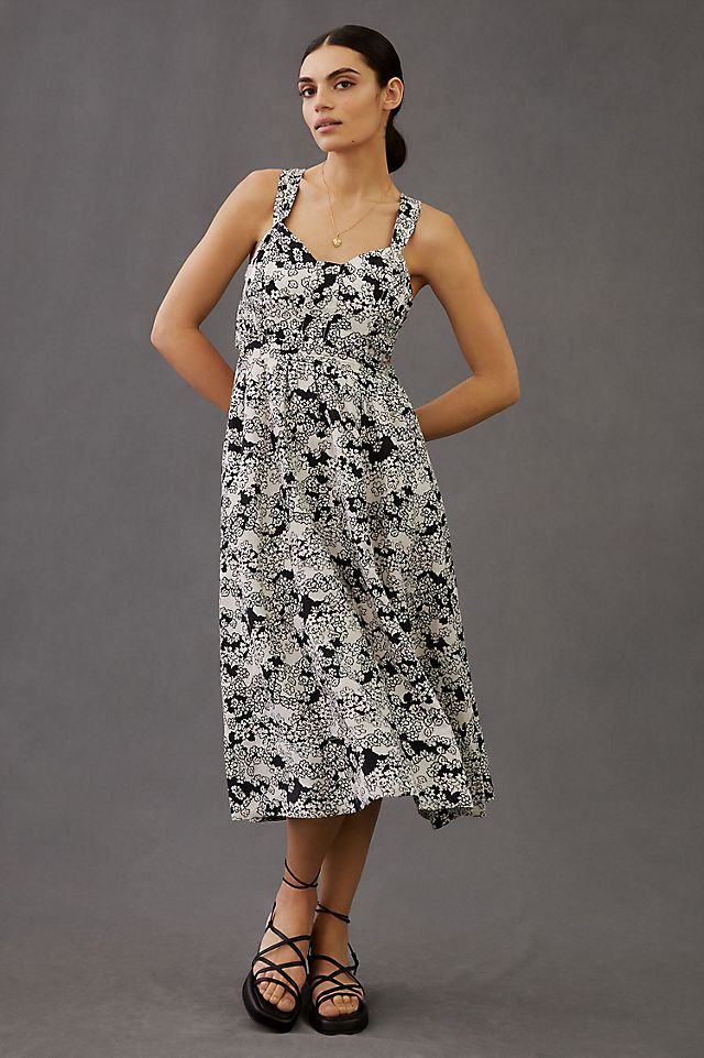 anthropologie midi dresses By Lace Button Up Slip Dress Ivory Yellow Floral Size 10 neckline Front and back cutouts Pullover styling Machine wash Imported Printed Midi Dress | Anthropologie