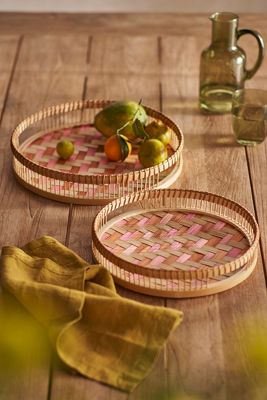 Shop Terrain Pink Woven Bamboo Trays, Set Of 2