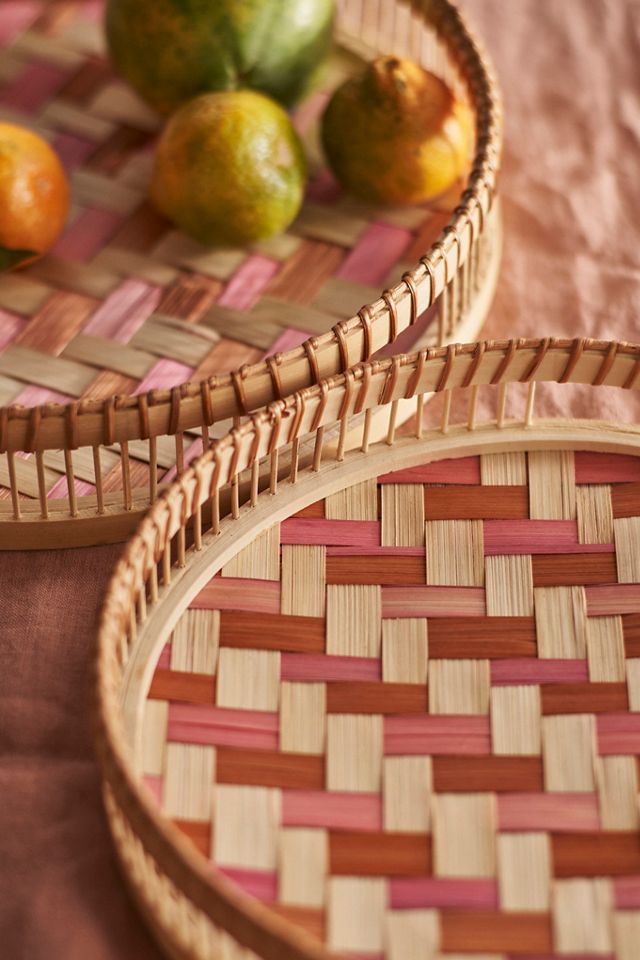 Pink Woven Bamboo Trays, Set of 2 #1