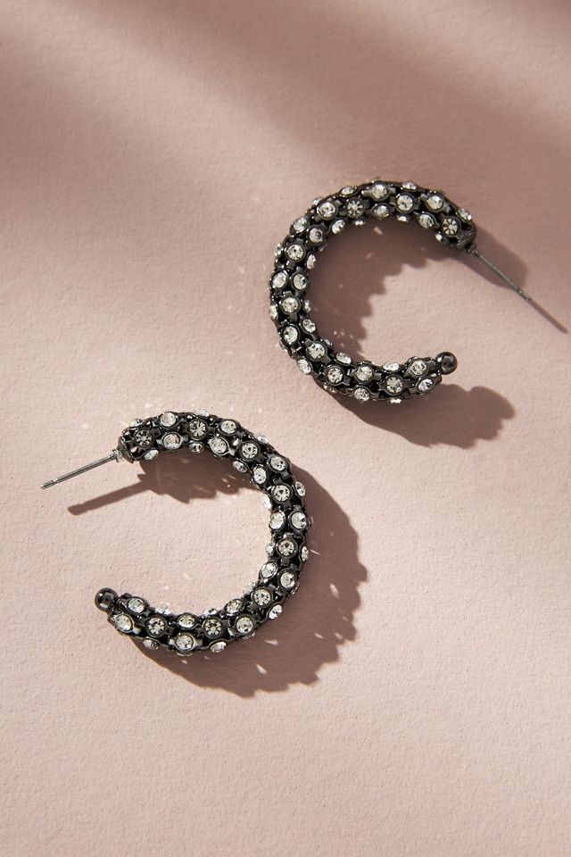 Little Details Silver Rhinestone Mini Hoop Earrings