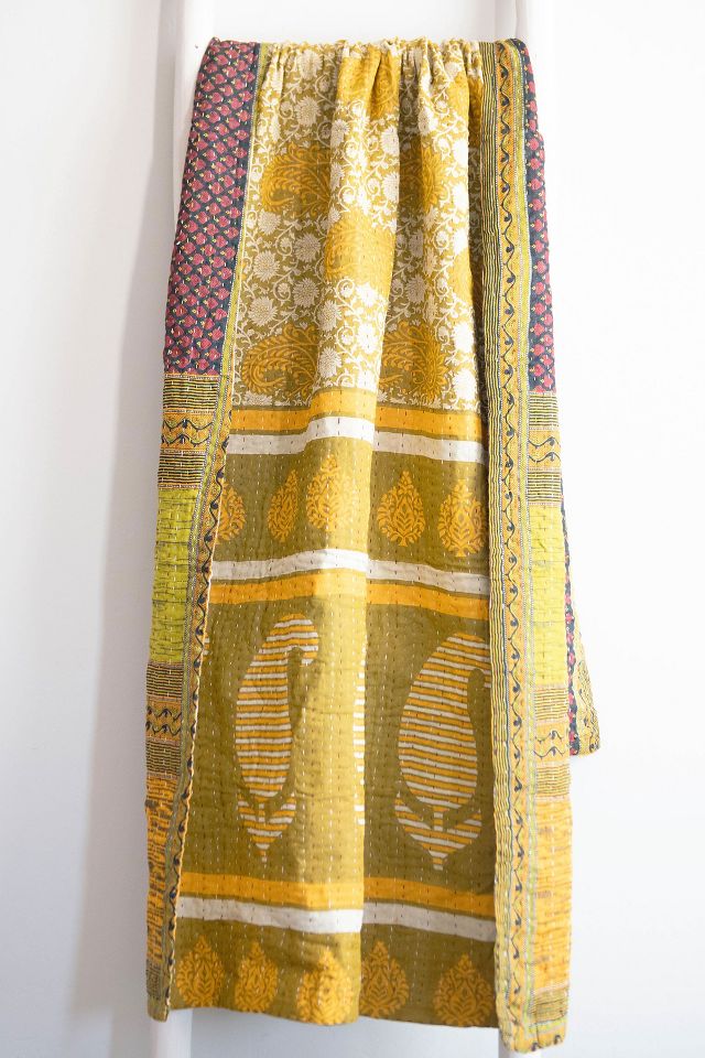 Connected Goods One of a kind Kantha Quilted Throw Blanket No. 05857 AnthroLiving