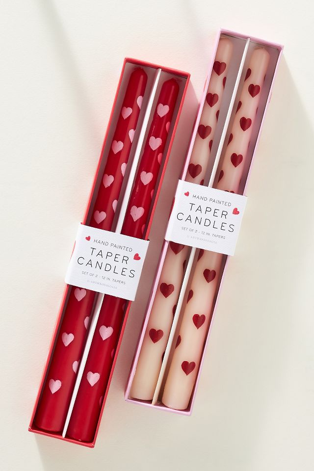 Handpainted Heart Taper Candles, Set of 2 #2