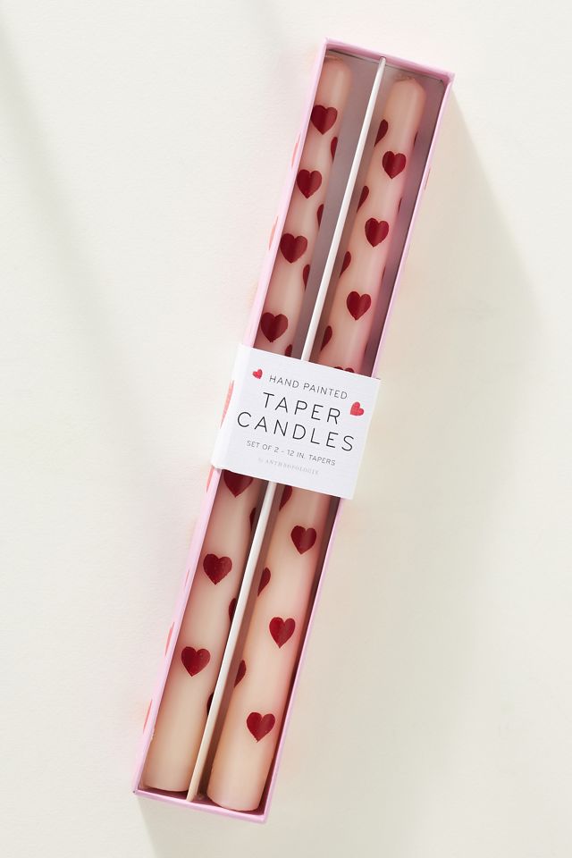Handpainted Heart Taper Candles, Set of 2 #1
