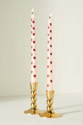 Handpainted Heart Taper Candles, Set of 2