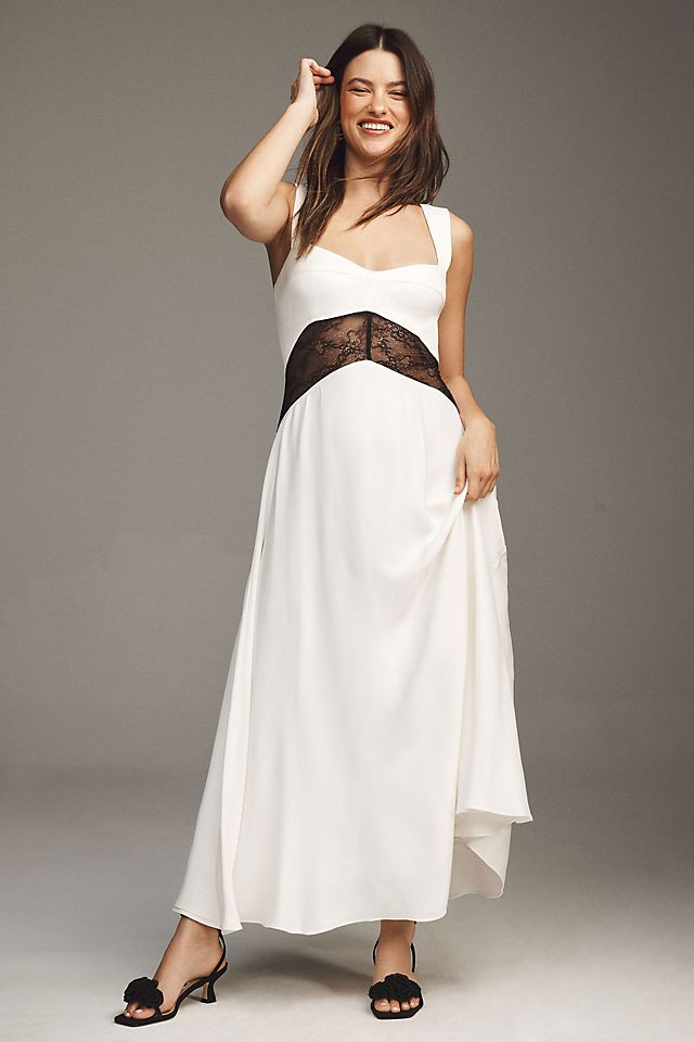 BHLDN Sweetheart Silky Satin Lace Cutout A-Line Gown