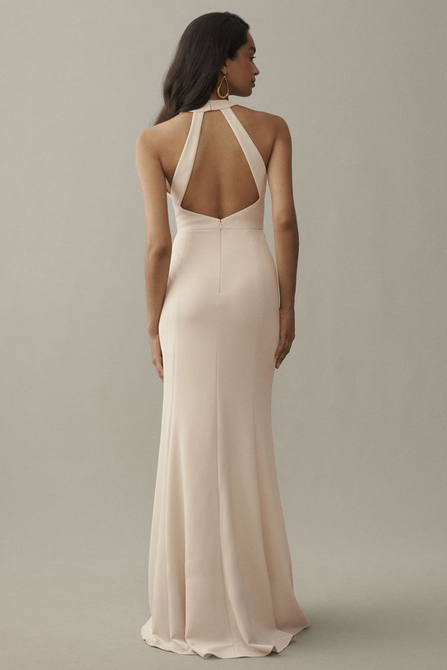 BHLDN Juliana High-Neck Side-Slit Stretch Crepe Maxi Dress #2