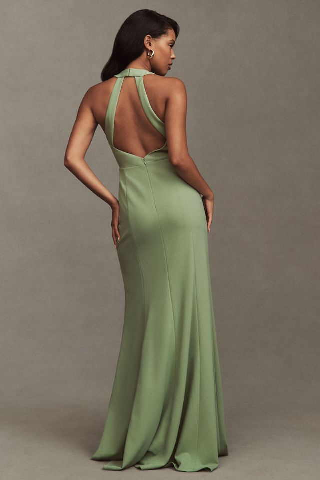 BHLDN Juliana High-Neck Side-Slit Stretch Crepe Maxi Dress #1