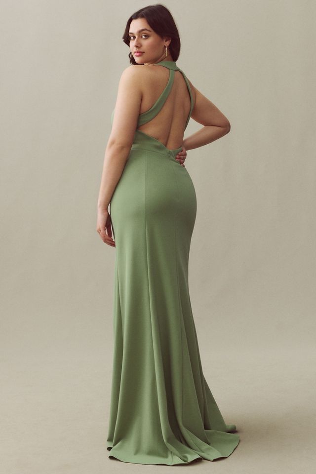 BHLDN Juliana High-Neck Side-Slit Stretch Crepe Maxi Dress #5